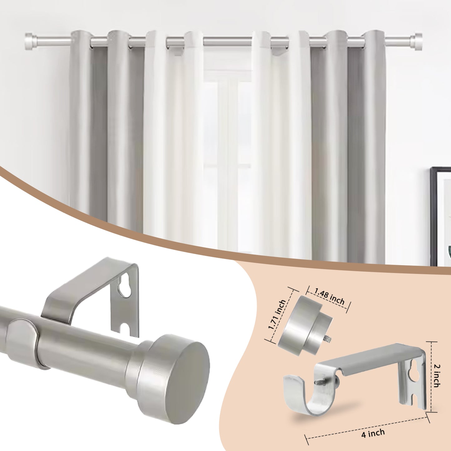 Lady Liberty Decor Adjustable Curtain Rod| Silver | Telescopic & Heavy-Duty|