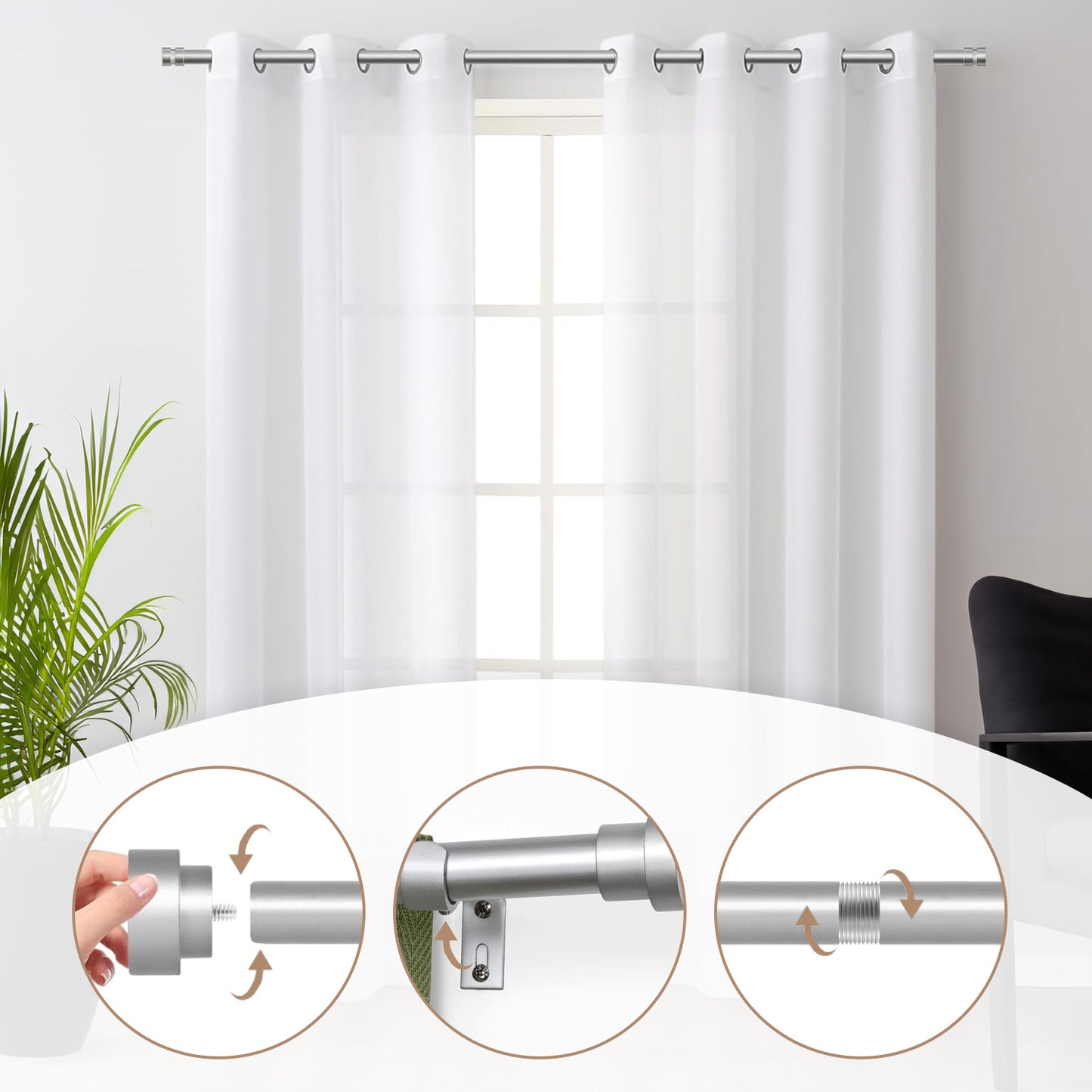 Lady Liberty Decor Adjustable Curtain Rod| Silver | Telescopic & Heavy-Duty|