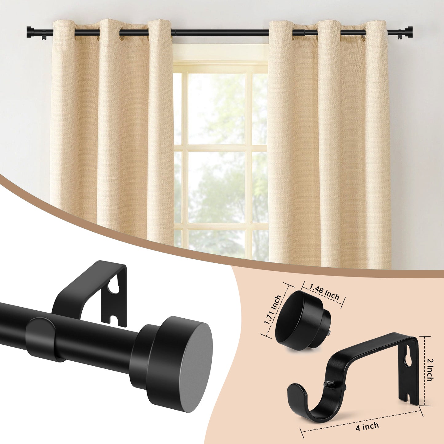 Lady Liberty Decor Adjustable Curtain Rod| Matte Black | Telescopic & Heavy-Duty